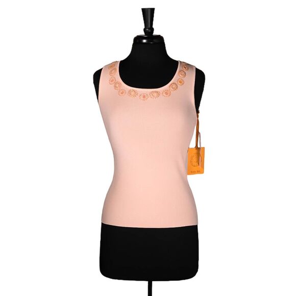 Ruby Rd. Womens Blouse Peach Orange Sequin Beaded Sleeveless Pullover Top PM NWT - Picture 1 of 9